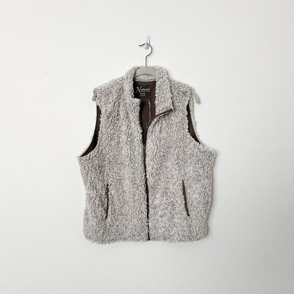 [Natural Reflections] Beige Furry Sherpa Full Zip Vest NWT Egret Size XL - Picture 2 of 11
